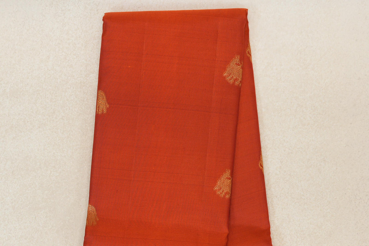 Rust Orange Light Weight Kanchipuram Silk Saree body zoom