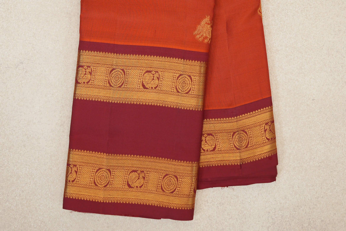 Rust Orange Light Weight Kanchipuram Silk Saree border zoom