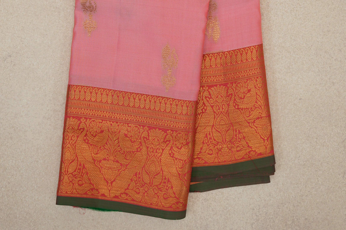 Pastel Pink Light Weight Kanchipuram Silk Saree  border zoom