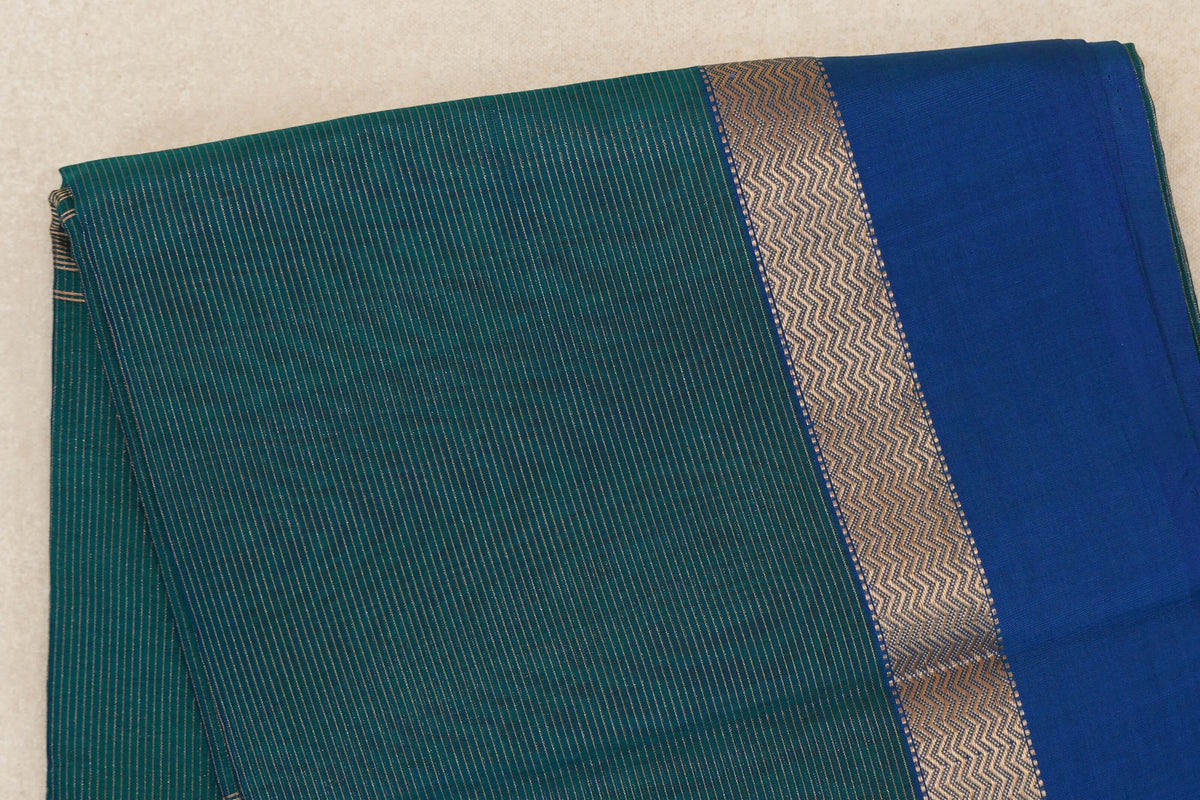 Teal Green with Royal Blue and Peacock Blue Borders Maheshwari Silk Cotton Saree by Shreenivas Silks PSSR0110632