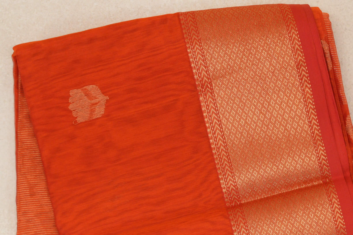 Reddish Orange with Red Selvedge Maheshwari Silk Cotton Saree by Shreenivas Silks PSSR0110643