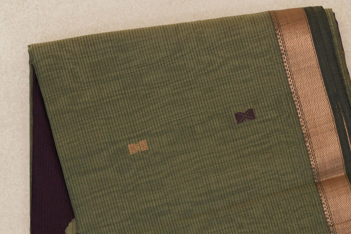 Muted Olive Green Maheshwari Silk Cotton Saree by Shreenivas Silks PSSR0110647