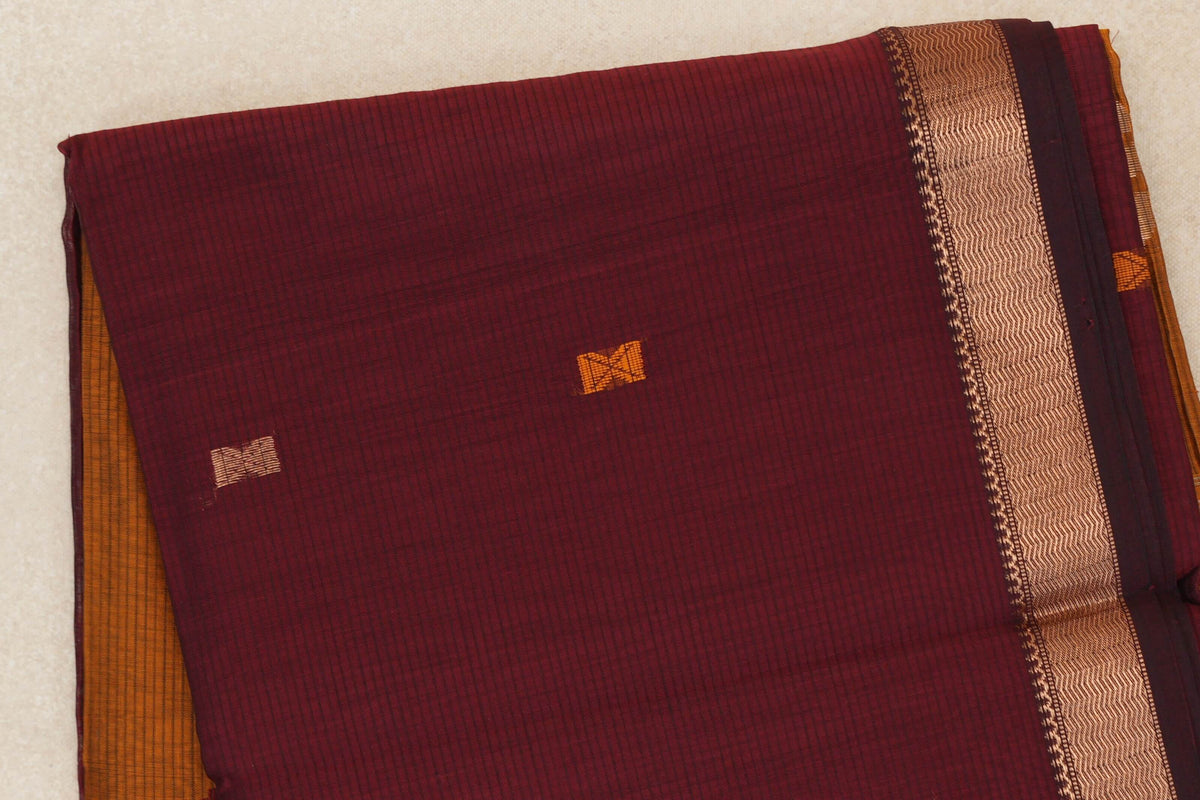 Deep Maroon Maheshwari Silk Cotton Saree by Shreenivas Silks PSSR0110648